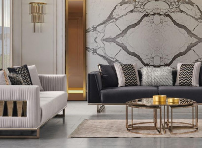 Moderne Garnitur Dreisitzer Stoffsofa Grau Blau Set 2tlg Sofa Design